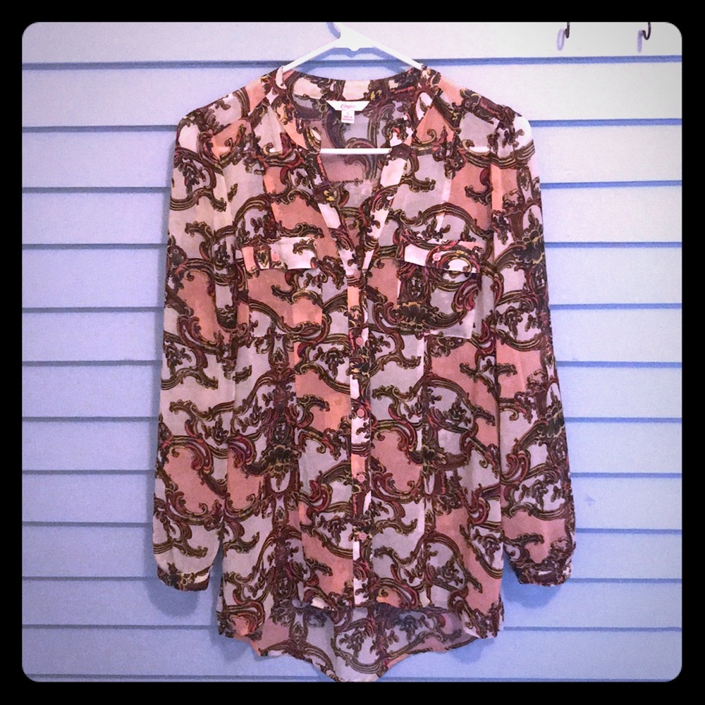 Candie’s sheer pink button down blouse
